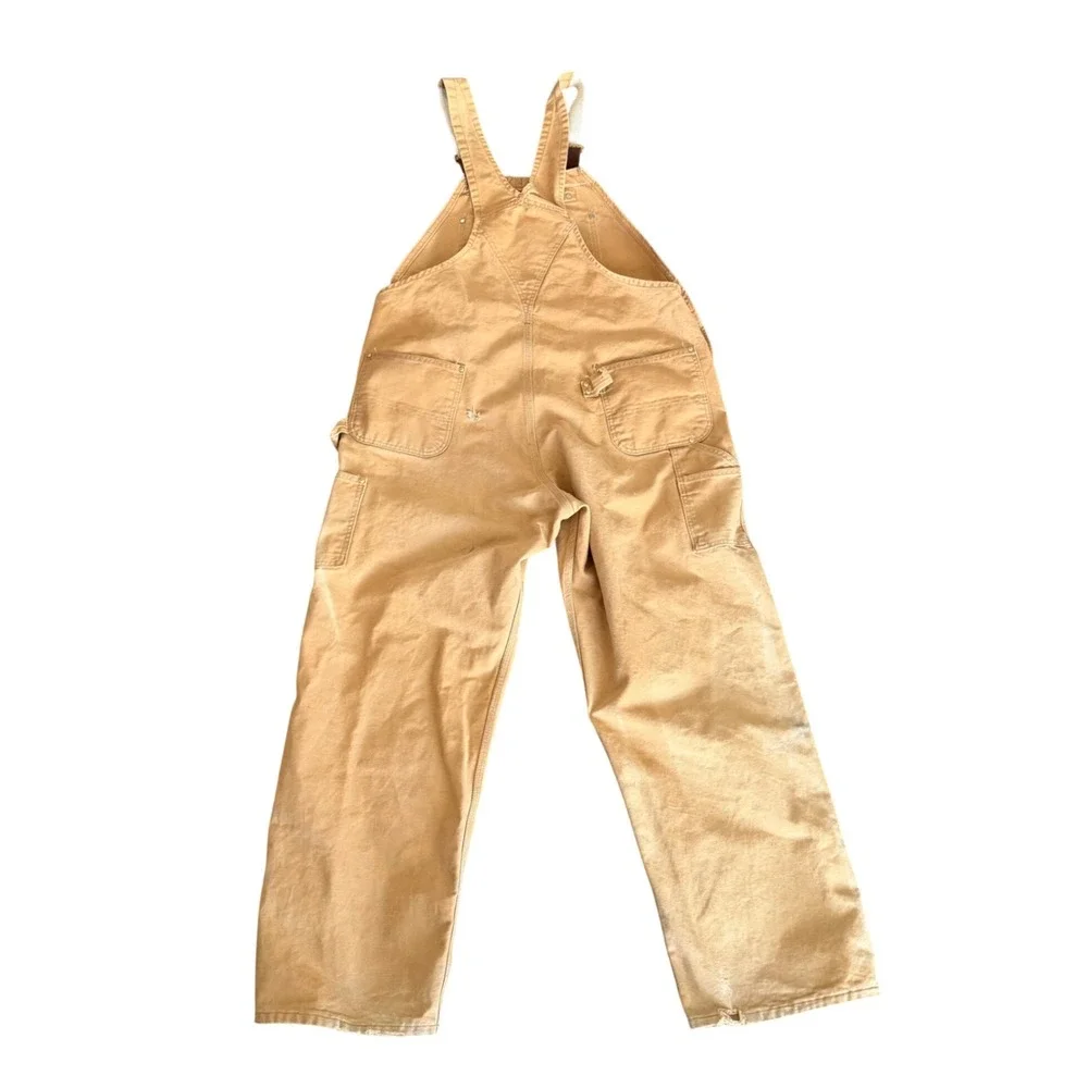 Vintage 1990 USA Carhartt Men Duck Bib Double Logger R01 Brown 44x30 Distressed